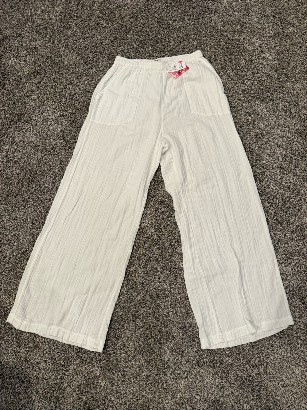 Roxy What A Vibe Wide Leg Beach Pants White Size Medium NWT Resort Coastal
